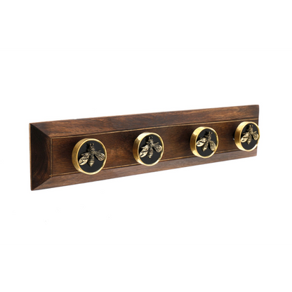 Bee Motif Coat Hooks on Wooden Base