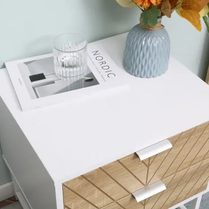 Contemporary Bedside Table with 2 Drawers – White & Oak Sofa Side Table