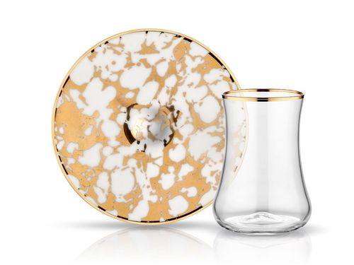 Dervish Ebru White & Gold Tea Glass Set