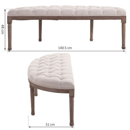 Luxe Half-Circle Tufted Ottoman Bench – Cream Padded Footstool