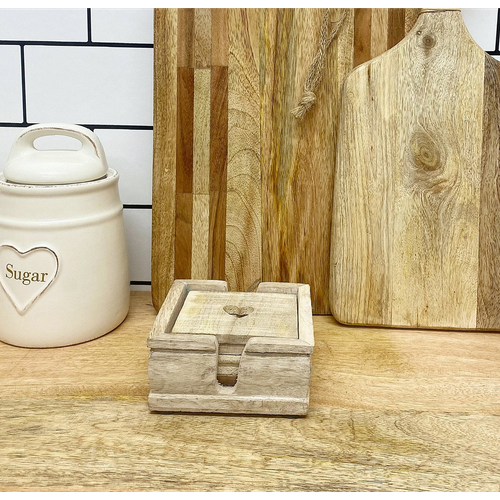 Set of 6 Rustic Wooden Heart Coasters