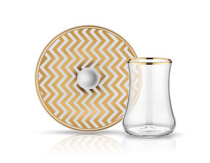 Dervish Zigzag Tea Glass and Saucer - Mat Gold