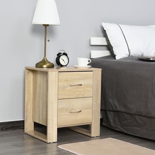 Natural Wood-Effect 2-Drawer Bedside Table