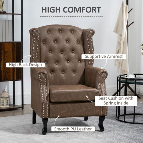 Classic Chesterfield Tufted Wingback Accent Chair - Brown