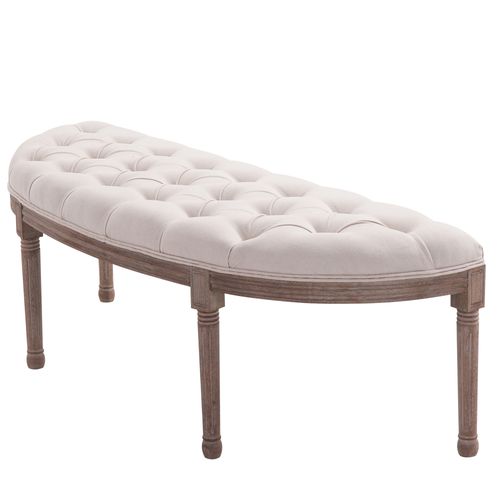 Luxe Half-Circle Tufted Ottoman Bench – Cream Padded Footstool