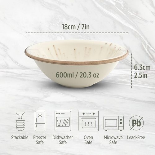 Pebble Marble White Porcelain Soup & Cereal Bowls - Set of 4 (18cm)